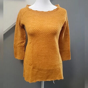 Moth Anthropologie Open Knit Sweater In Golden Orange 100% Wool Med Cottagecore